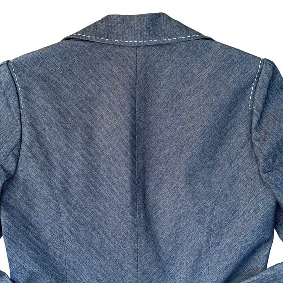 Retro Fitted Striped Denim White Stitch Women's Blazer Jacket (8P) - Picture 6 of 7